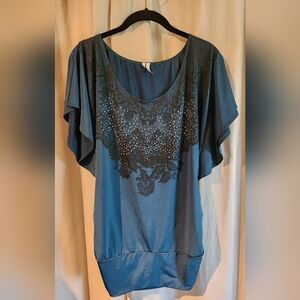 Green and Black Bohemian Top With Small Elegant Rhinestones